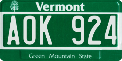 VT license plate AOK924