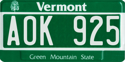 VT license plate AOK925