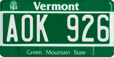 VT license plate AOK926