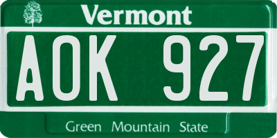 VT license plate AOK927