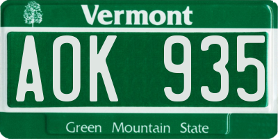 VT license plate AOK935