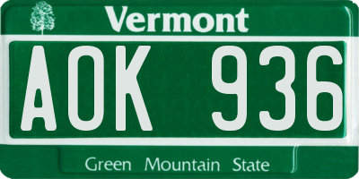 VT license plate AOK936
