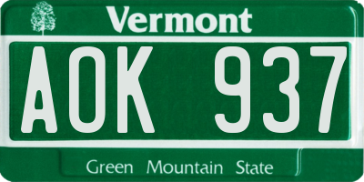 VT license plate AOK937