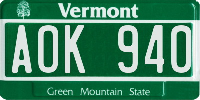 VT license plate AOK940