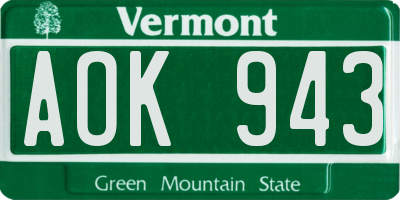 VT license plate AOK943