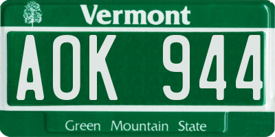 VT license plate AOK944
