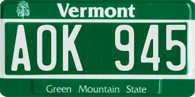 VT license plate AOK945