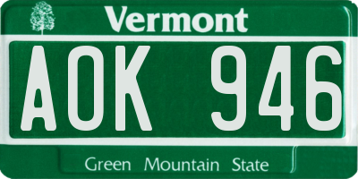 VT license plate AOK946