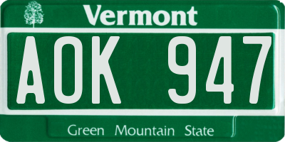 VT license plate AOK947