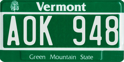 VT license plate AOK948