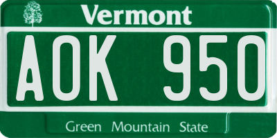 VT license plate AOK950