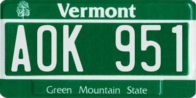 VT license plate AOK951