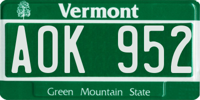 VT license plate AOK952