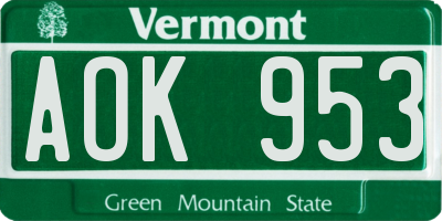 VT license plate AOK953