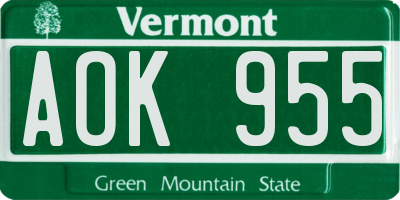 VT license plate AOK955