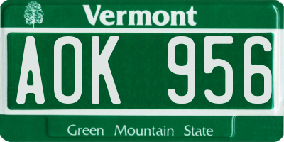 VT license plate AOK956