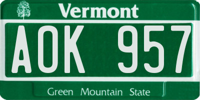 VT license plate AOK957