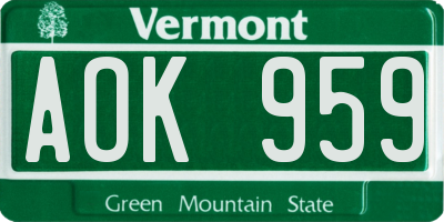 VT license plate AOK959