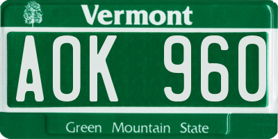 VT license plate AOK960