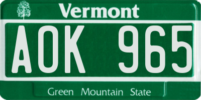 VT license plate AOK965