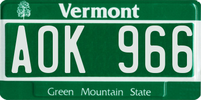 VT license plate AOK966