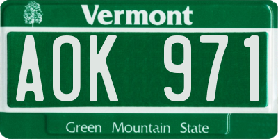 VT license plate AOK971