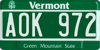 VT license plate AOK972