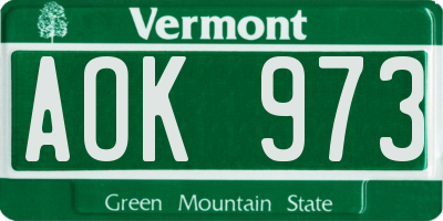 VT license plate AOK973