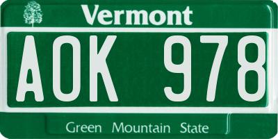 VT license plate AOK978