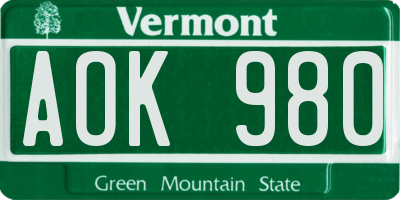 VT license plate AOK980
