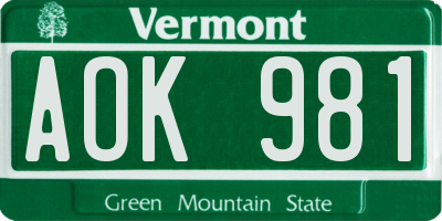 VT license plate AOK981