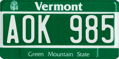 VT license plate AOK985