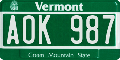 VT license plate AOK987