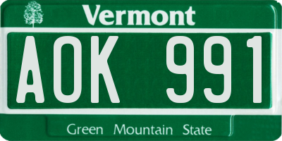 VT license plate AOK991