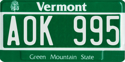 VT license plate AOK995
