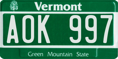 VT license plate AOK997