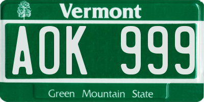 VT license plate AOK999