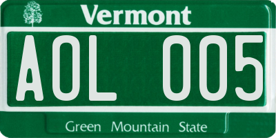 VT license plate AOL005