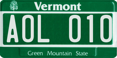 VT license plate AOL010