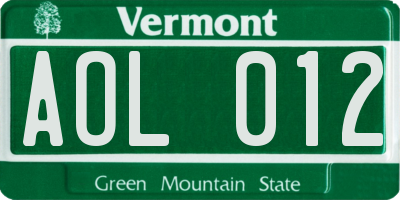 VT license plate AOL012