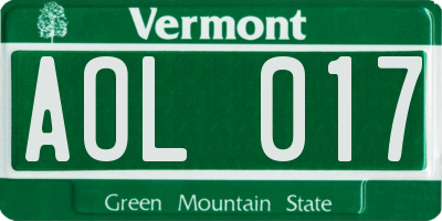 VT license plate AOL017