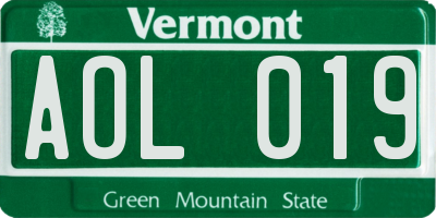 VT license plate AOL019