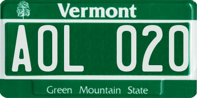 VT license plate AOL020