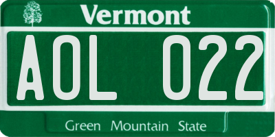 VT license plate AOL022