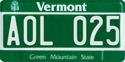 VT license plate AOL025