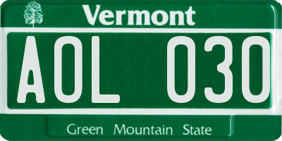 VT license plate AOL030
