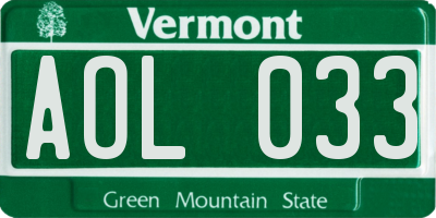 VT license plate AOL033