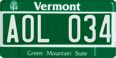 VT license plate AOL034