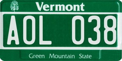 VT license plate AOL038