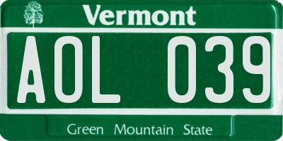 VT license plate AOL039